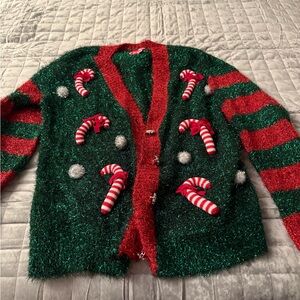 Festive Green and Red Candy Cane Sweater